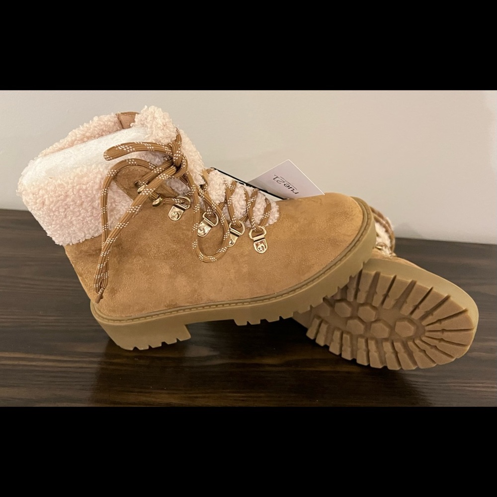 Tan Sherpa Lace Up Combat Boot